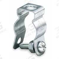 Conduit & Cable Hanger - Screw-On: 1 1/2 in Trade Size, Steel, 6H4-B. Key specifications — Color: Gray; Compatible Conduit Trade Size: 1-1/2 in; Compatible Conduit Type: RMC; Compatible Nominal Conduit/Pipe Size: 1-1/2 in; Compatible Pipe Size: 1-1/2 in; Finish: Galvanized; For Use With: Cable; Conduit.