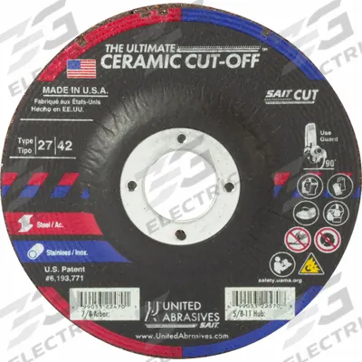 UNITED ABRASIVES-SAIT Abrasive Grinding Wheel: Type 27, 6" x 0.045" x 7/8", Ceramic, 60 Grit - Cool-Cutting Cut-Off Wheels for Carbon & Stainless Steel