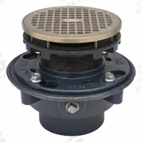 ZURN Floor Drain: 8 3/8 in Overall Dia, 6 1/4 in Grate Size, 4 in Nominal Pipe Size, Push On, Round (MPN ZN415-4NL-6BZ). Key specifications — Color: Gray; Connection Type: Push On; Brand: ZURN; Includes: Clamping Collar and Hardware.