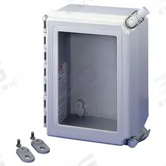 HOFFMAN Enclosure: Fiberglass, 10 in x 8 in x 6 in, NEMA 12/13/4/4X, Solid with Window Cover, Hinged (MPN A1086CHQRFGW). Key specifications — Brand: HOFFMAN; Closure Method: Quick Release Latch; Enclosure Material: Fiberglass; Knockouts: Not Included.