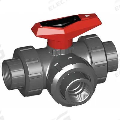 GF PIPING SYSTEMS Manual Three-Way Ball Valve: 1 1/4 in, PVC, L Flow, FNPT x FNPT x FNPT - L-Port PVC Ball Valves