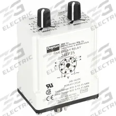 DAYTON Single Function Time Delay Relay: Socket Mounted, 24V AC/DC, 10 A, 8 Pins/Terminals (MPN 24EP35). Key specifications — Brand: DAYTON.