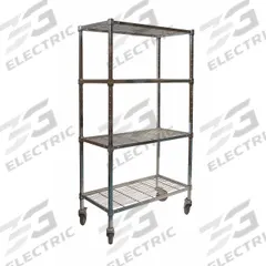 APPROVED VENDOR Wire Shelving Unit: 72 in x 18 in x 70 in, Dry, Split Sleeve, 4 Shelves, (4) Swivel (MPN 2HDE8). Key specifications — attr15738: Silver; attr14157: Chrome; attr14150: Dry; attr14159: Square; attr5304: 4; attr14155: (4) Swivel; attr14158: Steel; attr14156: Polyurethane.