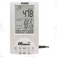 EXTECH Air Quality Monitor Data Logger: 0.1%to 99.9% Relative Humidity Measured, 14°F to 140°F (MPN CO220). Key specifications — Parameters Measured: Carbon Dioxide; Brand: EXTECH; Features: Displays Year, Month, Day, and Time; Includes: AC Adapter; Software Options: No Software Required; Data Logger Type: Temperature.