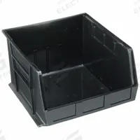 QUANTUM STORAGE SYSTEMS Hang and Stack Bin: 16 1/2 in x 18 in x 11 in, Black, Label Holder Included (MPN QUS270BR). Key specifications — Electrostatic Discharge: Not Electrostatic Discharge Conductive; Brand: QUANTUM STORAGE SYSTEMS; % Recycled Content: 100%.