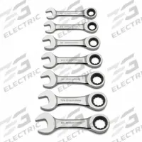 GEARWRENCH Combination Ratcheting Wrench Set: Alloy Steel, Full Polish Chrome, 7 Tools, Std, Rounded (MPN 9507D). Key specifications — attr309581: Full Polish Chrome; attr309580: Alloy Steel; attr309571: No; attr309583: No; attr309587: Yes; attr324931: GEARWRENCH.