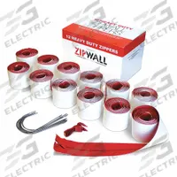 ZIPWALL Dust Barrier HD Adhesive Zipper: Zipper, 3 in Wd, 7 ft Lg, 11 in Ht, Fabric/Plastic, 12 PK (MPN HDAZ12). Key specifications — Product Type: Zipper; Material: Plastic; Color: Red; Includes: Zipperknife Sheeting Cutter; Brand: ZIPWALL.