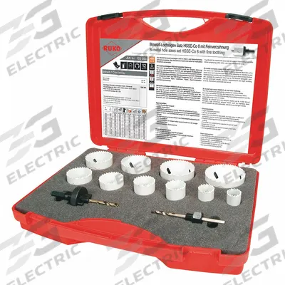 ROTHENBERGER Hole Saw Kit: 12 Pieces, 38 mm Max. Cutting Dp, High Speed Steel - Multi-Material-Cutting Hole Saw Kits