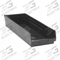 QUANTUM STORAGE SYSTEMS Shelf Bin: 23 5/8 in Overall Lg, 8 3/8 in x 4 in, Black, Nesting Capable (MPN QSB114BR). Key specifications — Brand: QUANTUM STORAGE SYSTEMS; % Recycled Content: 100%; Manufacturer Part Number: QSB114BR; Includes Dividers: Dividers Not Included; Electrostatic Discharge: Not Electrostatic Discharge Conductive.
