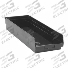 QUANTUM STORAGE SYSTEMS Shelf Bin: 23 5/8 in Overall Lg, 8 3/8 in x 4 in, Black, Nesting Capable (MPN QSB114BR). Key specifications — Brand: QUANTUM STORAGE SYSTEMS; % Recycled Content: 100%; Manufacturer Part Number: QSB114BR; Includes Dividers: Dividers Not Included; Electrostatic Discharge: Not Electrostatic Discharge Conductive.