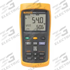 FLUKE Thermocouple Thermometer: -418°F to 1999°F, ±0.05%+ 0.3°C Accuracy, 2 Channels, USB (MPN FLUKE-54-2 B/CWG). Key specifications — Testing Functions: Min/Max Temperature; Accuracy: ±0.05 % + 0.3 °C; Brand: FLUKE.