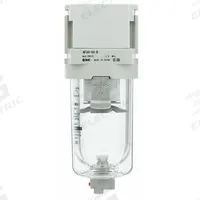 SMC Filter: Coalescing, 1/4 in NPT, 5 micron, 145 psi Max Op Pressure, Plastic Bowl, Manual Drain (MPN AF20-N02B-CZ-D). Key specifications — attr110055: AF-D; attr110008: SMC.