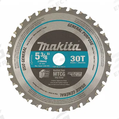 MAKITA Circular Saw Blade: 5 3/8 in Blade Dia., 30 Teeth, 0.06 in Cut Wd, 5/8 in Arbor Size - Steel & General Metal-Cutting Blades