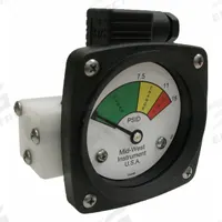 MIDWEST INSTRUMENT 3-Color Differential Pressure Indicator: 1,000 psig Max. Static Pressure, 522 (MPN 522P-015V-LE). Key specifications — Brand: MIDWEST INSTRUMENT; Accuracy: ±5% of Full Scale; Sensor Material: Viton; Housing Material: Acetal Plastic; Transition Points: 0 psid to 7.5 psid (Green) / 7.5 psid to 11 psid (Yellow) / 11 psid to 15 psid (Red).
