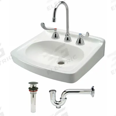 ZURN Bathroom Sink Kit: Z5350 Std Lavatories, White, Vitreous China, Dual Manual Handle - One-Station Wall-Mounted Bathroom Sinks with Faucets