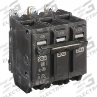 GE Miniature Circuit Breaker: THQB, 20 A, 120/240V AC, Three Phase, 10kA at 120/240V AC, Std (MPN THQB32020). Key specifications — attr195972: 20 A; attr195973: 120/240V AC; attr195974: Three; attr195975: 10kA at 120/240V AC; attr195976: Lighting Panels.