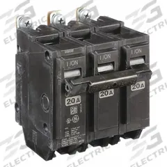 GE Miniature Circuit Breaker: THQB, 20 A, 120/240V AC, Three Phase, 10kA at 120/240V AC, Std (MPN THQB32020). Key specifications — attr195972: 20 A; attr195973: 120/240V AC; attr195974: Three; attr195975: 10kA at 120/240V AC; attr195976: Lighting Panels.
