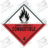 APPROVED VENDOR DOT Container Label: Spontaneously Combustible, 4 in x 4 in, 4 in Label Ht, 250 PK (MPN 9KEW1). Key specifications — Brand: APPROVED VENDOR; Message: Spontaneously Combustible.
