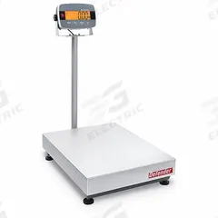 OHAUS Industrial Bench Scale: 19 3/4 in x 30 7/8 in, Not IP Rated, Column-Mounted, Stainless Steel (MPN D33P150B1X2). Key specifications — Connection Ports: Ethernet; Readability: 0.05 lb/20 g; Brand: OHAUS; Weighing Surface Material: Stainless Steel.
