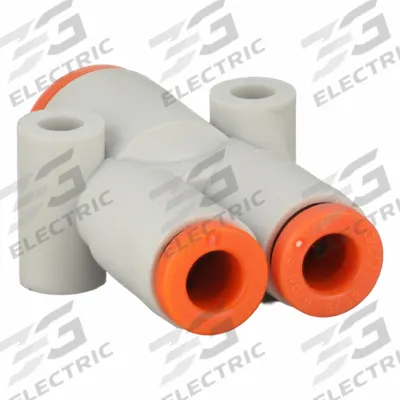 SMC Push-Fit Wye Fitting: 5/32 in OD x 5/32 in OD x 1/4 in OD Size - Polybutylene & Brass Tube Fittings