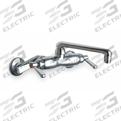 CHICAGO FAUCETS Straight Service Sink Faucet: Wall, Centerset, Cast Brass, Chrome - Widespread Utility Faucets