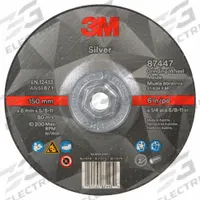 3M Depressed Center Grinding Wheel: Type 27, 6" x 1/4" x 5/8"-11, Ceramic, 36 Grit, Silver (MPN 87447). Key specifications — Series: Silver; Brand: 3M.