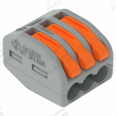 WAGO Lever Wire Connector: 3 Port, 28 AWG – 12 AWG Solid Wire Size Range, 20 A - Compact Lever Wire Connectors