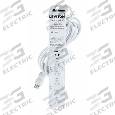 LEVITON Outlet Strip: 6 Outlets, 15 ft Cord Lg, 644 J Rated Energy, 20 A Current - Healthcare Power Strips