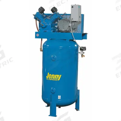 JENNY Electric Air Compressor: 5 hp, 2 Stage, Vertical, 80 gal, 17.5 cfm, 175 psi - Splash Lubricated Stationary Electric Air Compressors