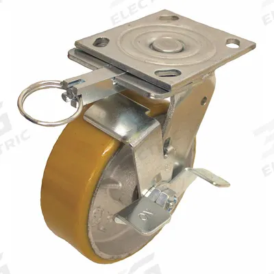 APPROVED VENDOR Plate Caster: Swivel, Directional Lock/Side Brake, Polyurethane - General-Purpose NSF-Listed Sanitary Plate Casters