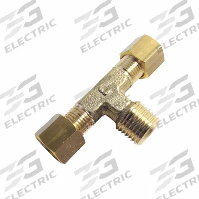 PARKER Compression Tee Fitting: 8 mm OD x 8 mm OD x 3/8 in Pipe Fitting Size - Standard Sleeve Brass Compression Fittings