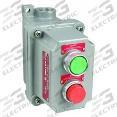 Control Station: 1 Gang, (2) Push Buttons, 1NO/1NC, Start/Stop, 0 Pilot Lights, 3/4 in (MPN FXCS-5B4). Key specifications — Legend: Start/Stop; Action: Momentary/Momentary; Contact Form: 1NO/1NC; Brand: HUBBELL KILLARK; Operator Configuration Type: (2) Push Buttons.