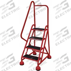 COTTERMAN Rolling Ladder: 3 ft Platform Ht, Partially Assembled, Steel, Wt-Actuated Auto-Lock (MPN ST-422 A2 C6 P5). Key specifications — Includes Handrails: Handrails Included; Material: Steel; Brand: COTTERMAN; Color: Red.