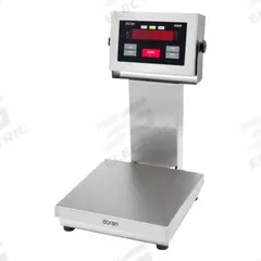 DORAN Industrial Bench Scale: 10 in x 10 in, IP69K, Column-Mounted, 5 lb Wt Capacity - Imperial (MPN 4305-C14). Key specifications — Connection Ports: RS-232; Readability: 0.001 lb/0.5 g; Brand: DORAN; Weighing Surface Material: Stainless Steel.