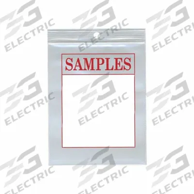 APPROVED VENDOR Reclosable Bag: SAMPLES, 4 mil Thick, 6 in Wd, 8 in Lg, Hang Hole Included - Preprinted SAMPLES Poly Bags