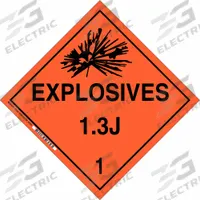 BRADY DOT Container Placard: Explosives 1.3 J 1, 10 3/4 in x 10 3/4 in, 10 3/4 in Label Ht, Placard (MPN 63393). Key specifications — Brand: BRADY; Message: Explosives 1.3 J 1.