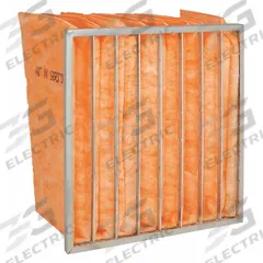 GRAINGER Pocket Air Filter: 24 in x 24 in x 12 in, MERV 11, Orange, Fiberglass, 8 Pockets (MPN 33E971). Key specifications — Display Sell UOM: EA; Brand: GRAINGER; Media Material: Fiberglass; Performance Rating: MERV 11.