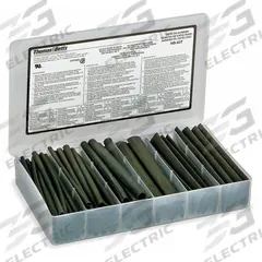 SHRINK-KON Heat Shrink Tubing Kit: 74 Pieces, 1/2 in/1/4 in/1 in/3/16 in/3/4 in/3/8 in, 2:1, 6 in (MPN HSKIT). Key specifications — I.D. Before Shrinking: 3/8 in; Shrink Ratio: 2:1; Length: 6 in; Includes: Plastic Storage Case; Color: Black; Use With Wire Size: 0.18 in to 1.00 in; Shrink Tubing Kit Type: Heat Shrink Tubing Kit; Brand: SHRINK-KON.