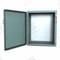 HAMMOND Electrical Enclosure: Steel, 24 in x 20 in, NEMA 12/13, w/Panel, Solid Cover, Hinged, Wall (MPN 1418E12). Key specifications — Brand: HAMMOND; Closure Method: Clamps; Knockouts: Not Included.