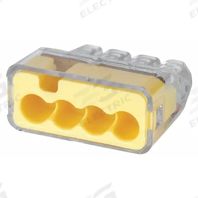 IDEAL Push-In Wire Connector: In-Sure Series, 4 Port, 20 AWG – 12 AWG Solid Wire Size Range - Push-In Connectors