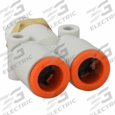 SMC Push-Fit Wye Fitting: 3/8 in OD x 3/8 in OD x 1/4 in Pipe x 3/8 in Pipe Size - Polybutylene & Brass Tube Fittings