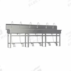SANI-LAV Wash Station: 45 in Overall Ht, 117 in Bowl Lg, 8 in Bowl Dp, 2 gpm Flow Rate, 16 ga (MPN 512FSL). Key specifications — Includes Side Splash: Side Splash Not Included; Brand: SANI-LAV.
