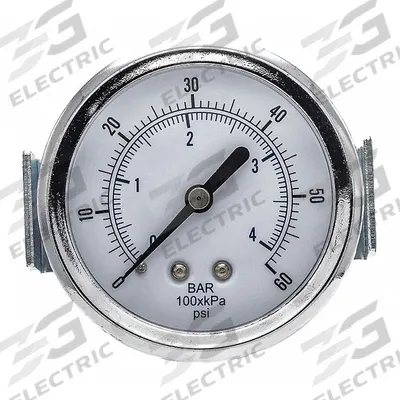 PIC GAUGES Industrial Pressure Gauge: 0 psi to 60 psi, 2 1/2 in Dial, 1/8 in NPT Male - U-Clamp Panel-Mount with Copper Wetted Parts