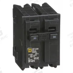 SQUARE D Miniature Circuit Breaker: 30 A, 120/240V AC, Single Phase, 10kA at 120/240V AC, 2 Poles (MPN HOM230). Key specifications — Phase: Single; Amps: 30 A; AC Voltage Rating: 120/240V AC; Max. AIR Rating: 10kA at 120/240V AC; For Use With: Homeline Load Center; Brand: SQUARE D.