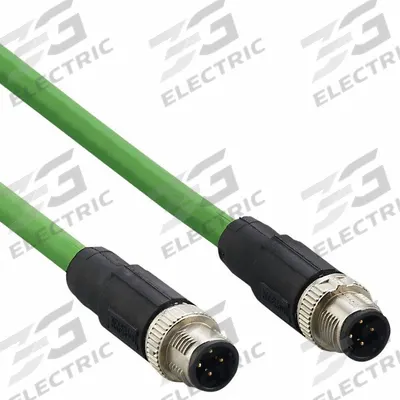 IFM Ethernet Cable: M12 Male Straight x M12 Male Straight, 5 m Lg, PVC, Green - M12 Connector to M12 Connector Cordsets