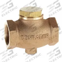 CONRADER Check Valve: In Line, Brass, 3/8 in (F)NPT, 3/8 in (F)NPT, 250 psi Max. Pressure (MPN GV38). Key specifications — attr291949: 3/8 in (F)NPT; attr291950: 3/8 in (F)NPT; attr291957: Brass; attr294749: CONRADER.