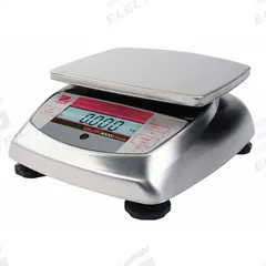 OHAUS Food Scale: 6 1/4 in Weighing Surface Dp, 5 3/4 in Weighing Surface Wd, 3 in Overall Ht, LCD (MPN 83999992). Key specifications — Readability: 0.002 lb/0.5 g; Brand: OHAUS; IP Rating: Not IP Rated.