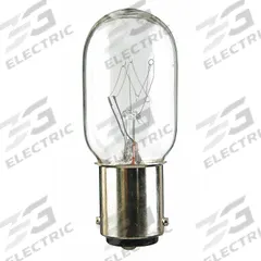 APPROVED VENDOR Incandescent Bulb: Incandescent, Double Contact Bayonet (BA15d), (T) Tubular, T7 (MPN 15T7DC-120V). Key specifications — Light Color: White; Trade Number: 15T7DC-120V; Voltage: 120V AC; Brand: APPROVED VENDOR; Bulb Shape: T7.