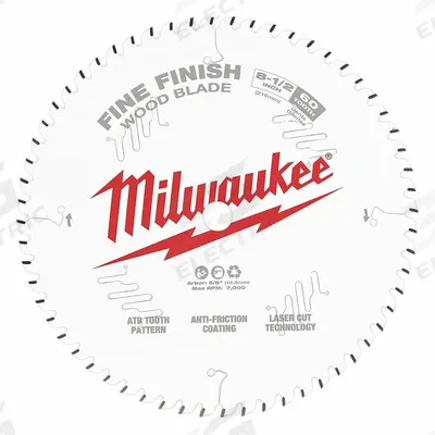 MILWAUKEE Circular Saw Blade: 8 1/2 in Blade Dia., 60 Teeth, 0.1 in Cut Wd - Wood-Cutting Blades