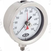 DURO Industrial Pressure Gauge: 0 psi to 500 psi, White, 4 1/2 in Dial, 1/4 in NPT Male, Bottom, 20 (MPN 42071013-MAXHAND). Key specifications — Brand: DURO; Pointer Color: Black; Accuracy: ±0.5%; Dial Color: White; Gauge Wetted Parts: Stainless Steel; Case Material: Stainless Steel; Vibration Resistance Properties: None; Pressure Range: 0 psi to 500 psi.